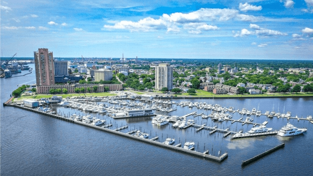 Norfolk, Virginia - Tidewater Marina in Portsmouth. Just a quick trip across the river, but an entirely different experience