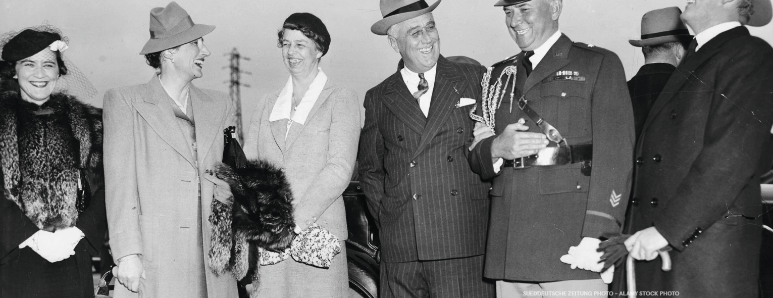 Eleanor Roosevelt and President Roosevelt with Crown Prince Olav of Norway in 1939