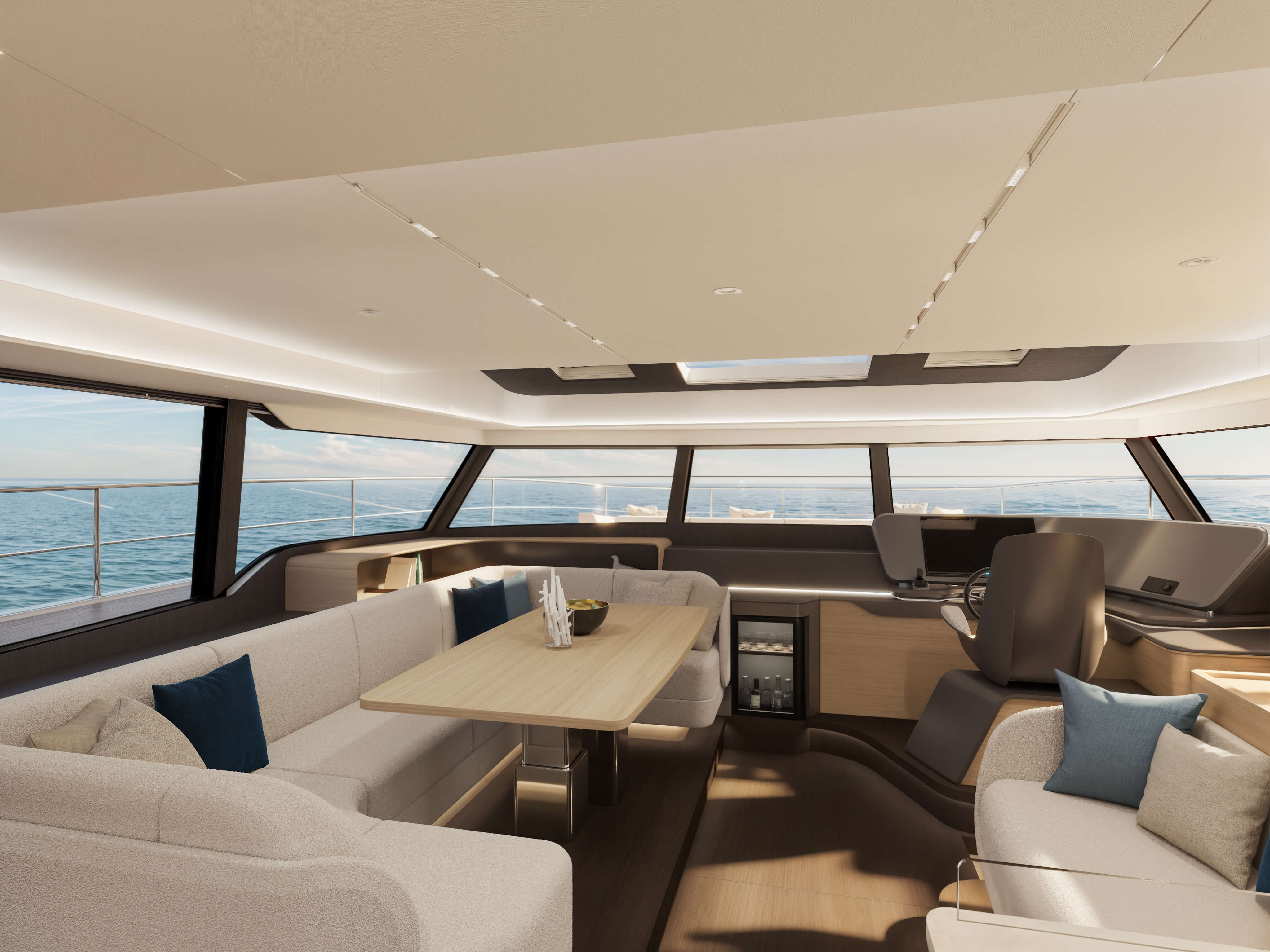 Veya 53 Power Catamaran seating helm area