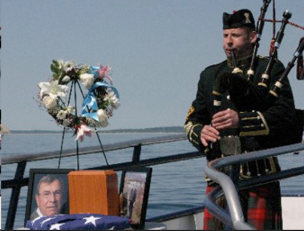Bagpipe music can be part of the arranged burial at sea