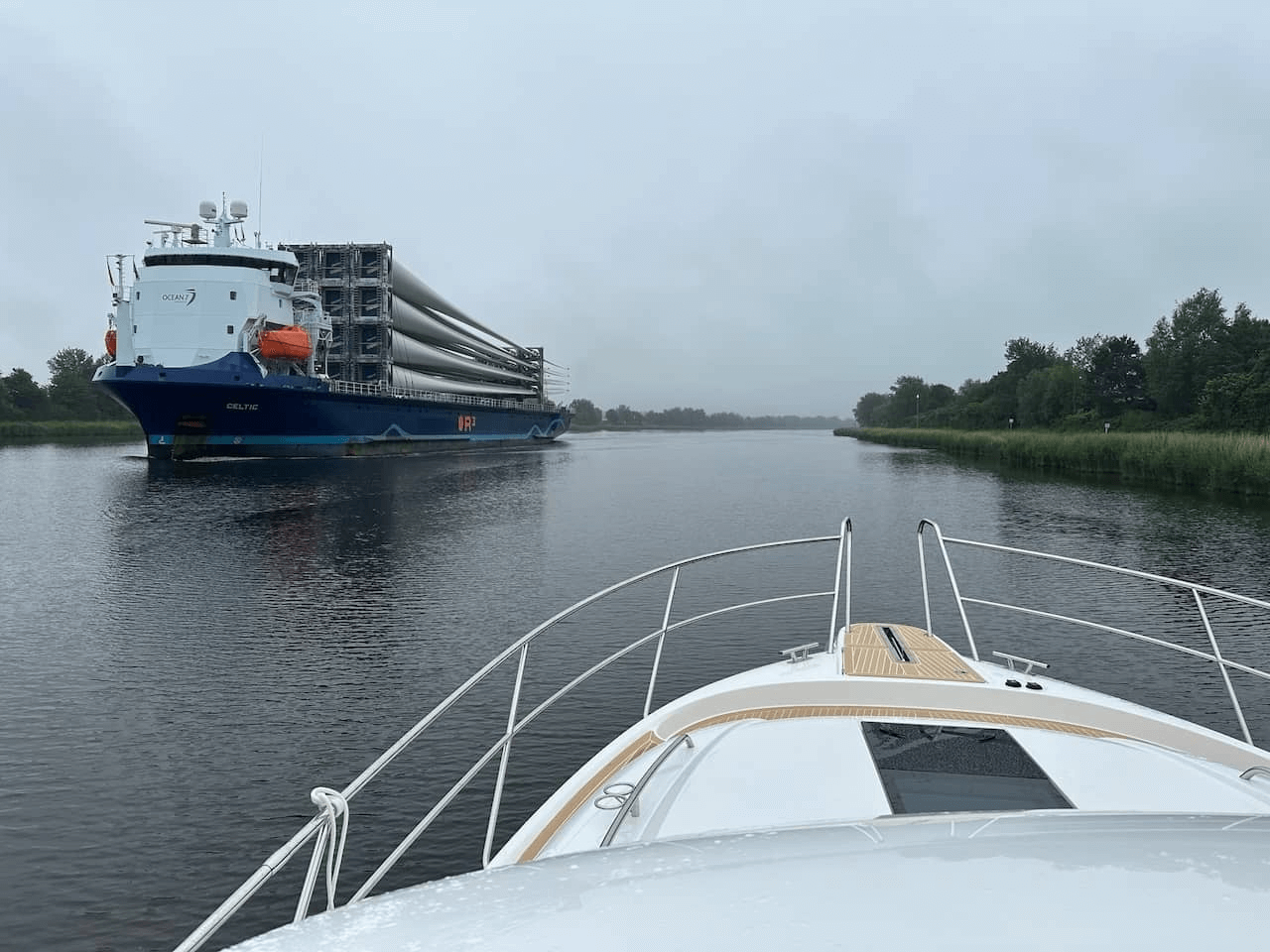 The canals in Northern Europe hold no end of surprises, such as this ship stacked high with windmill blades