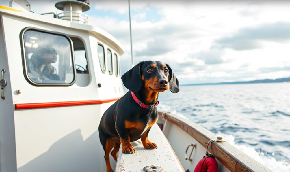 Dog sailing on a trawler