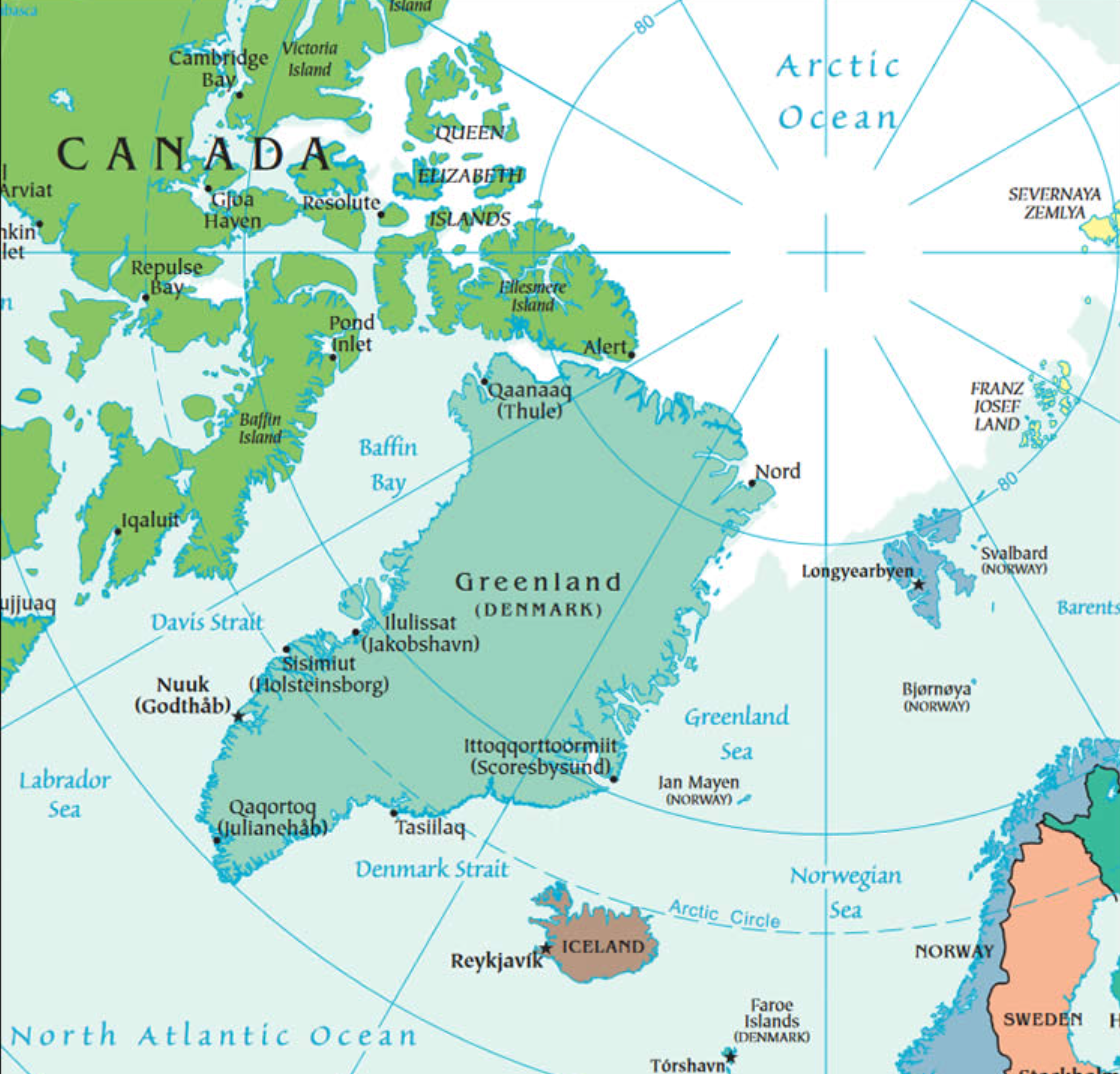 Greenland map, island nation