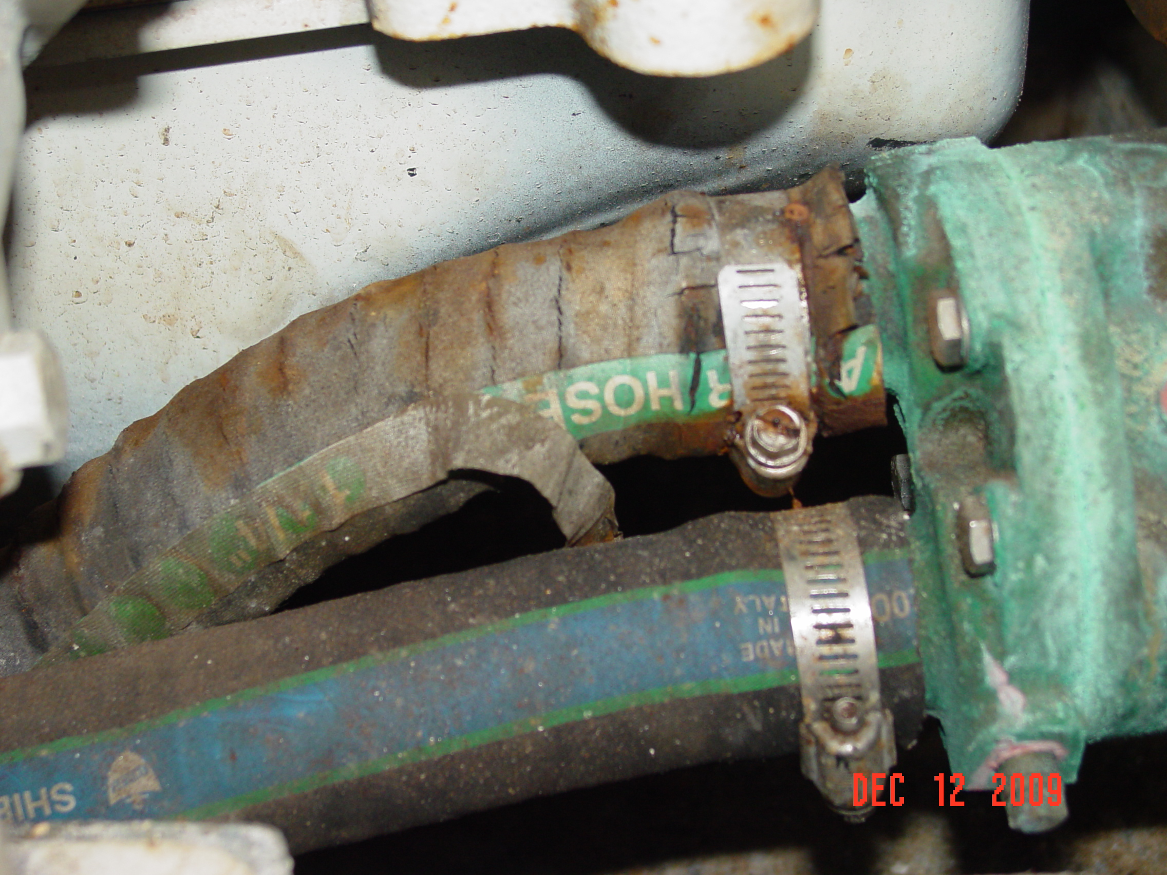deteriorated engine hose, worn engine hose