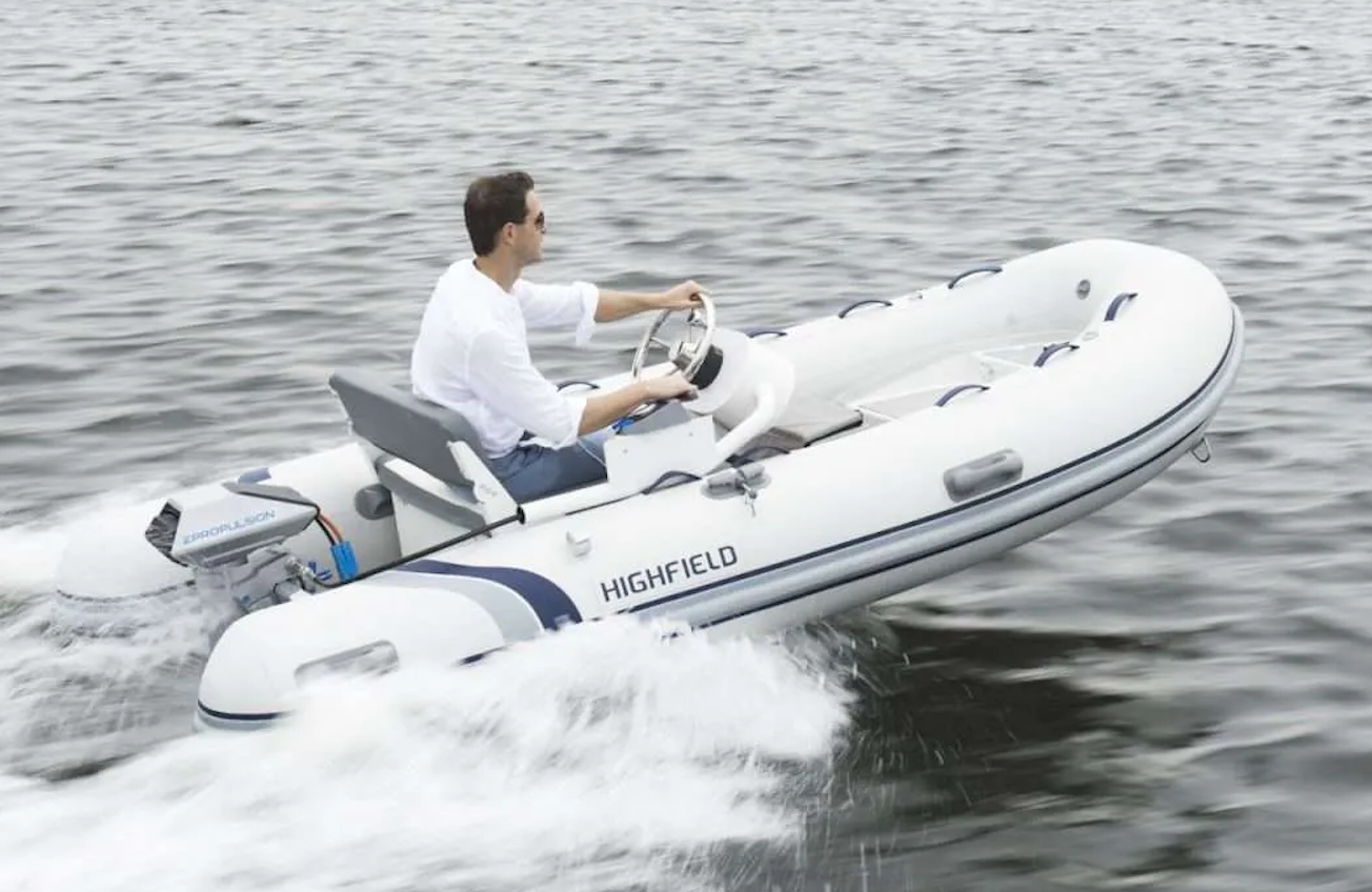 Highfield RIB with ePropulsion outboard, electric outboard, tender
