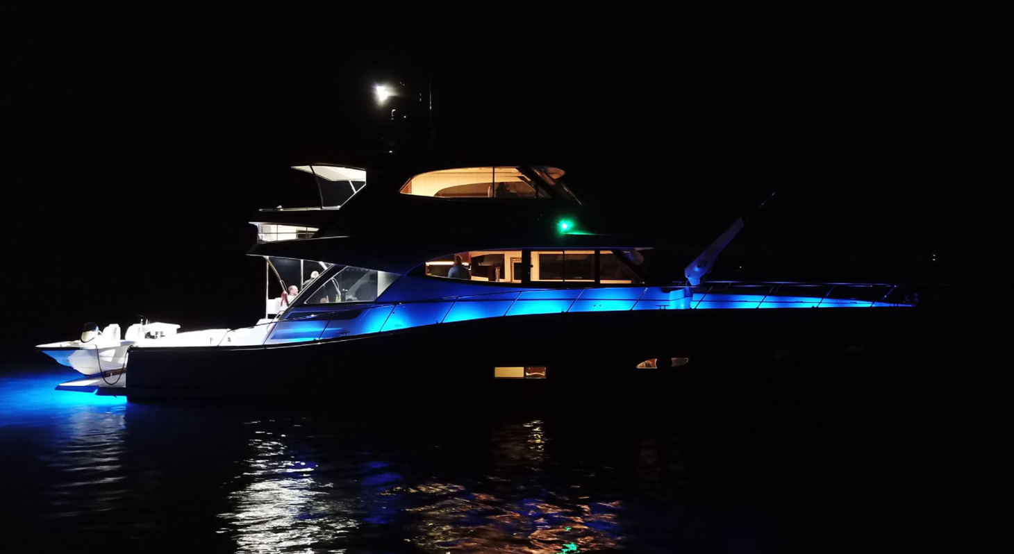 Riviera Yachts, Riviera yacht at night, boat at night, LED lights