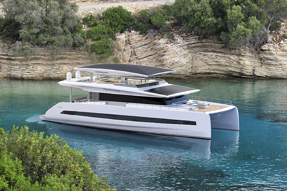 Silent yachts, solar panels, power catamaran