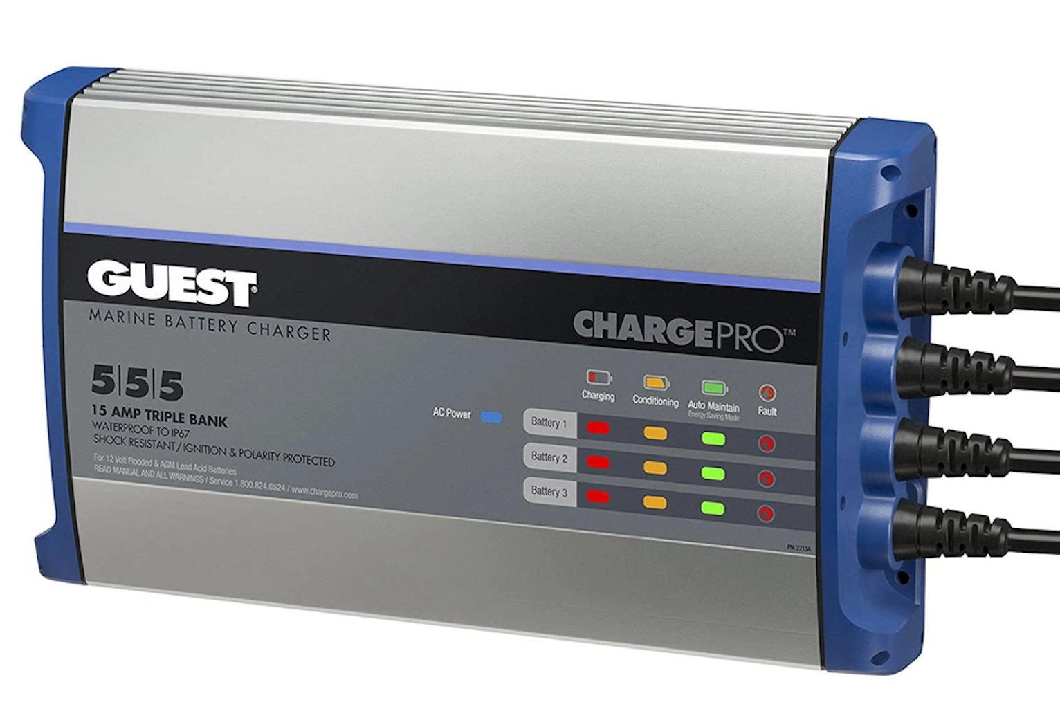 Guest battery charger, triple bank battery charger