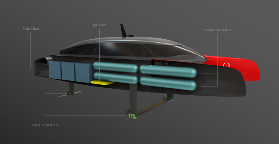 Chase Zero cutaway drawing, how hydrogen boats work