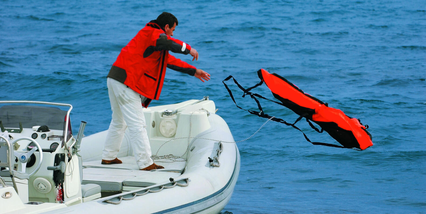 deploying a sea anchor, throwing a floating anchor
