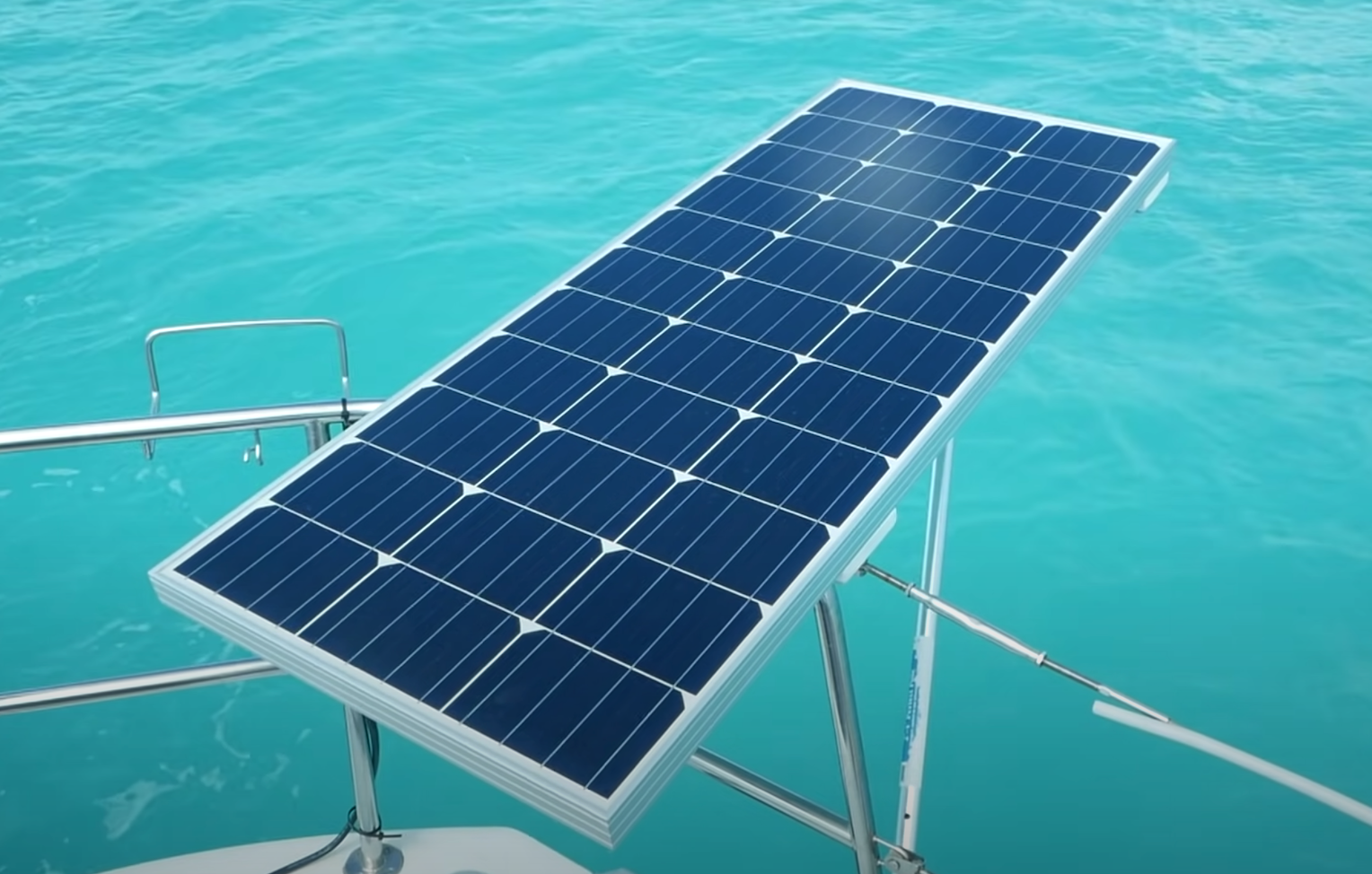 rail-mounted solar panel on a boat, solar panel