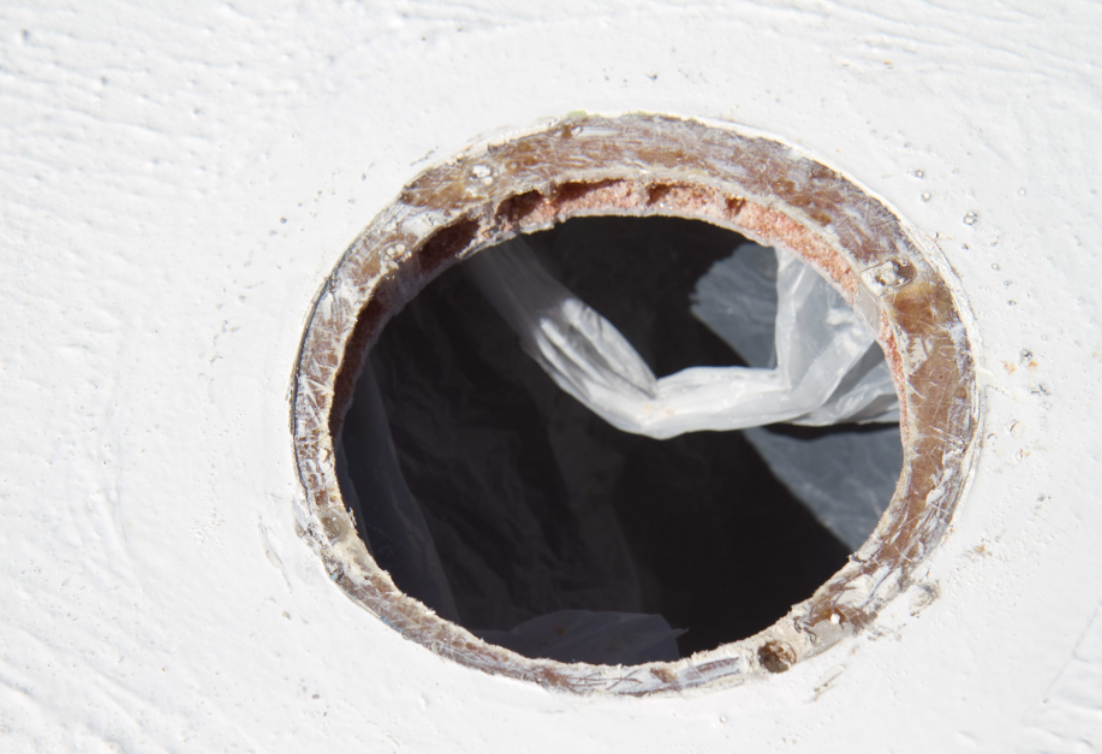 hole in boat deck, unsealed hole in boat deck