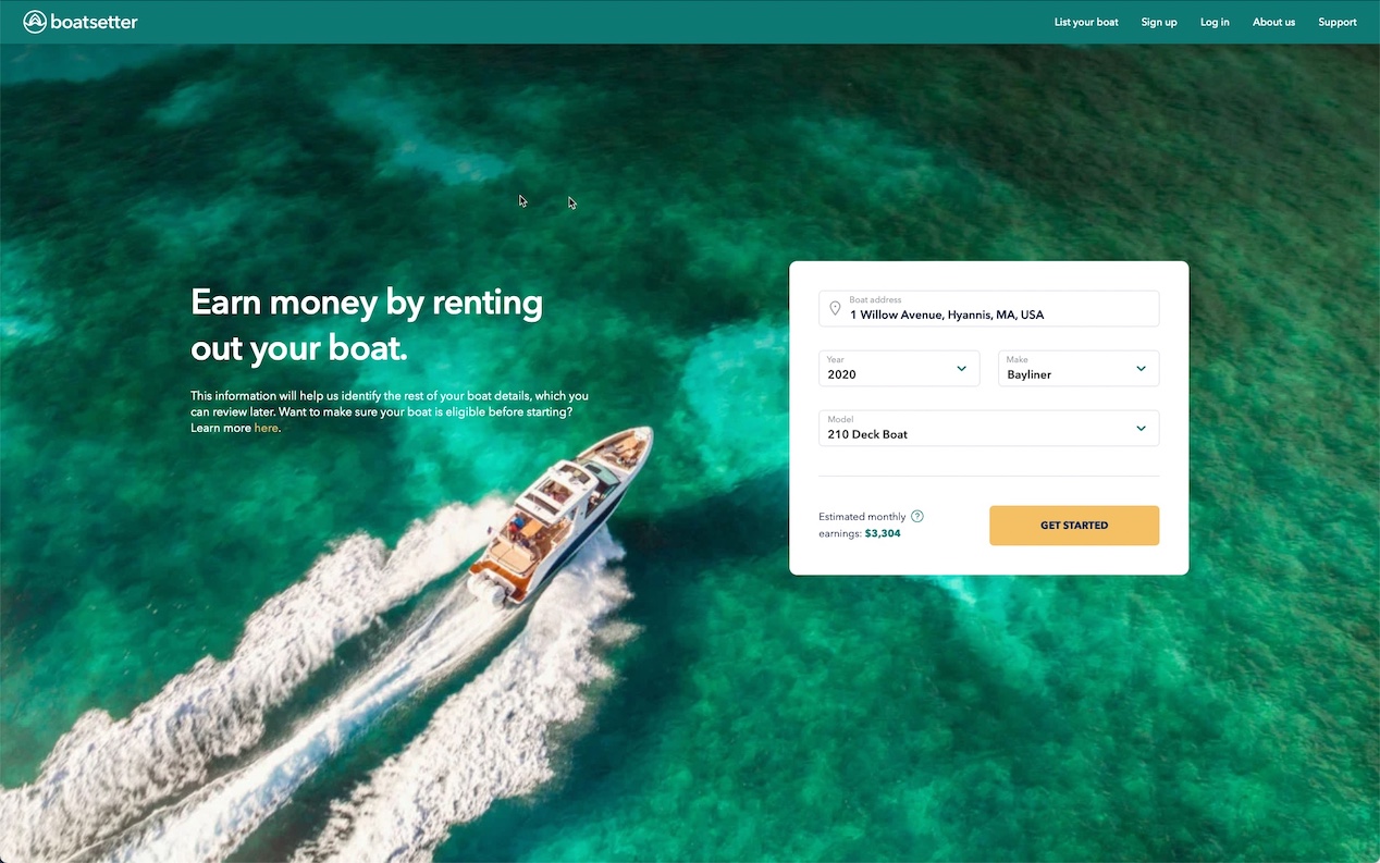 Boatsetter listing page from website