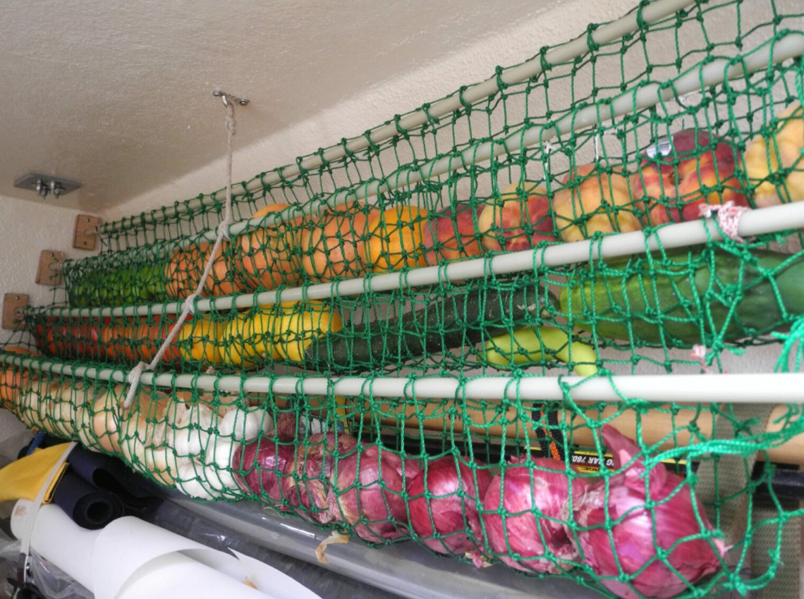 storing produce on a boat, custom made produce nets