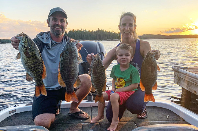 Family fishing, family with bass, family catching fish