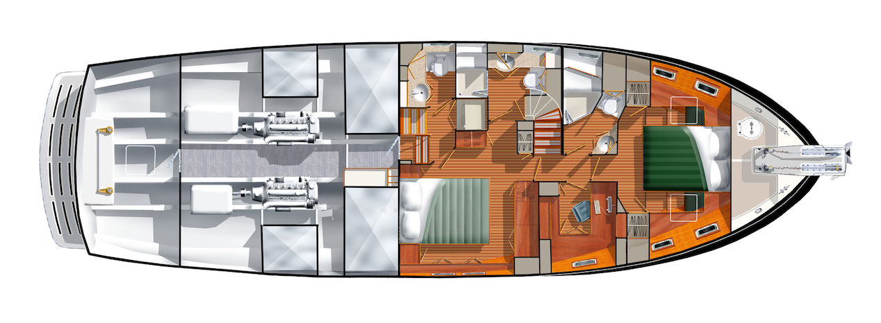 the two stateroom layout of the Krogen 58