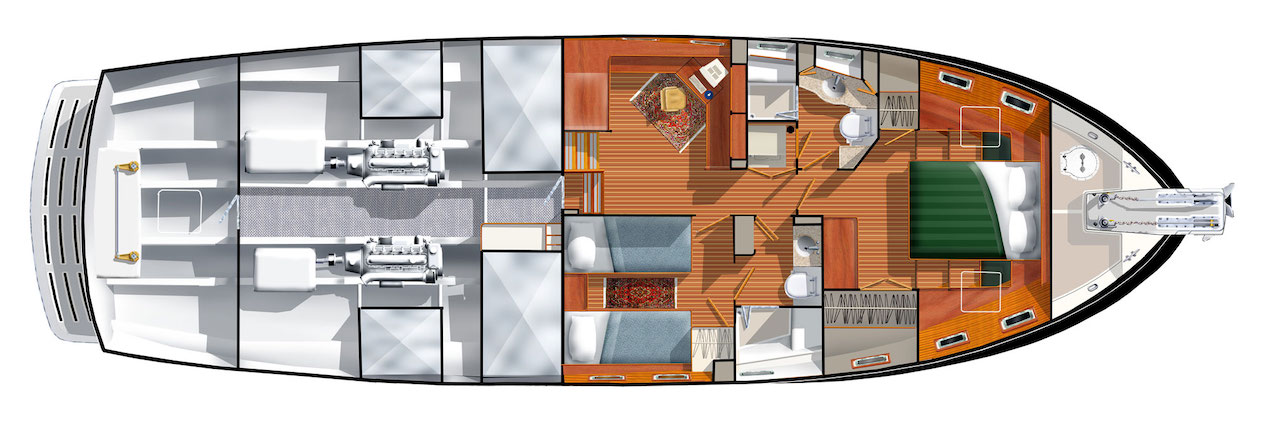 the twin guest stateroom layout of the Krogen 58