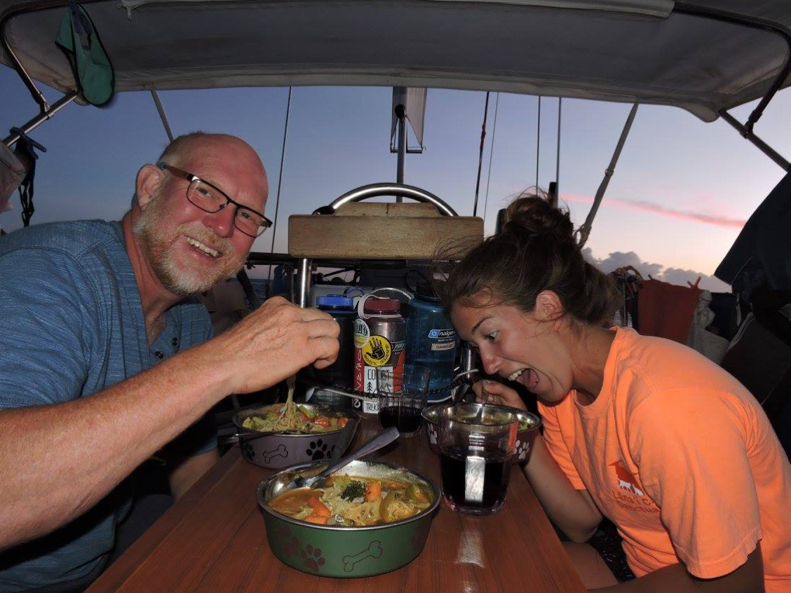 eating on a sailboat, dining at sea
