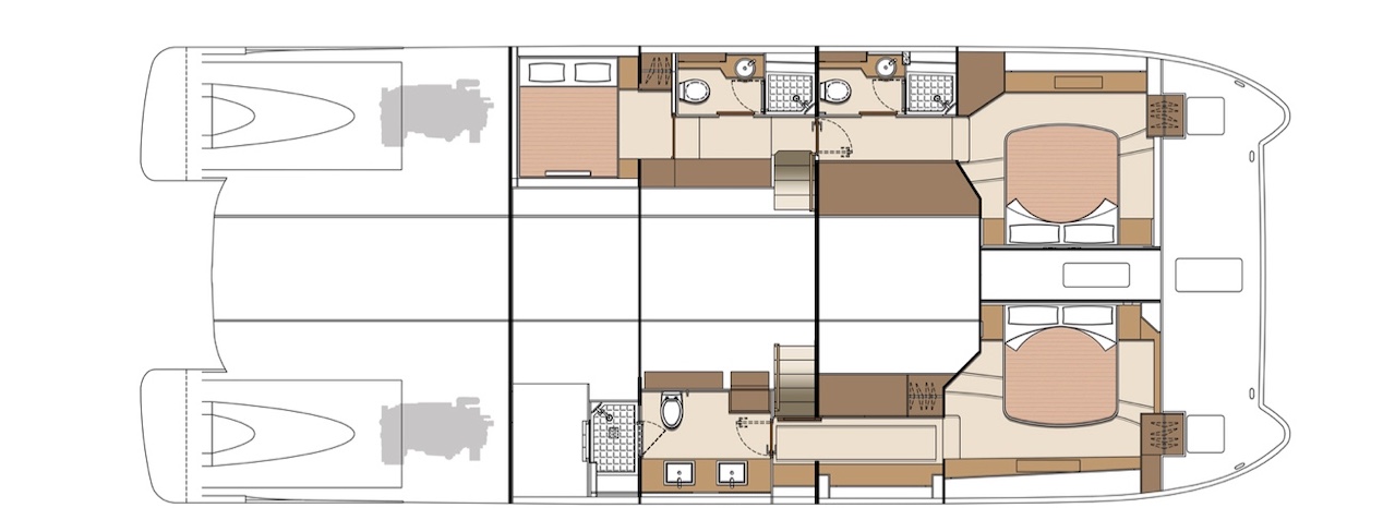 Horizon 60 PC lower deck layout with three staterooms