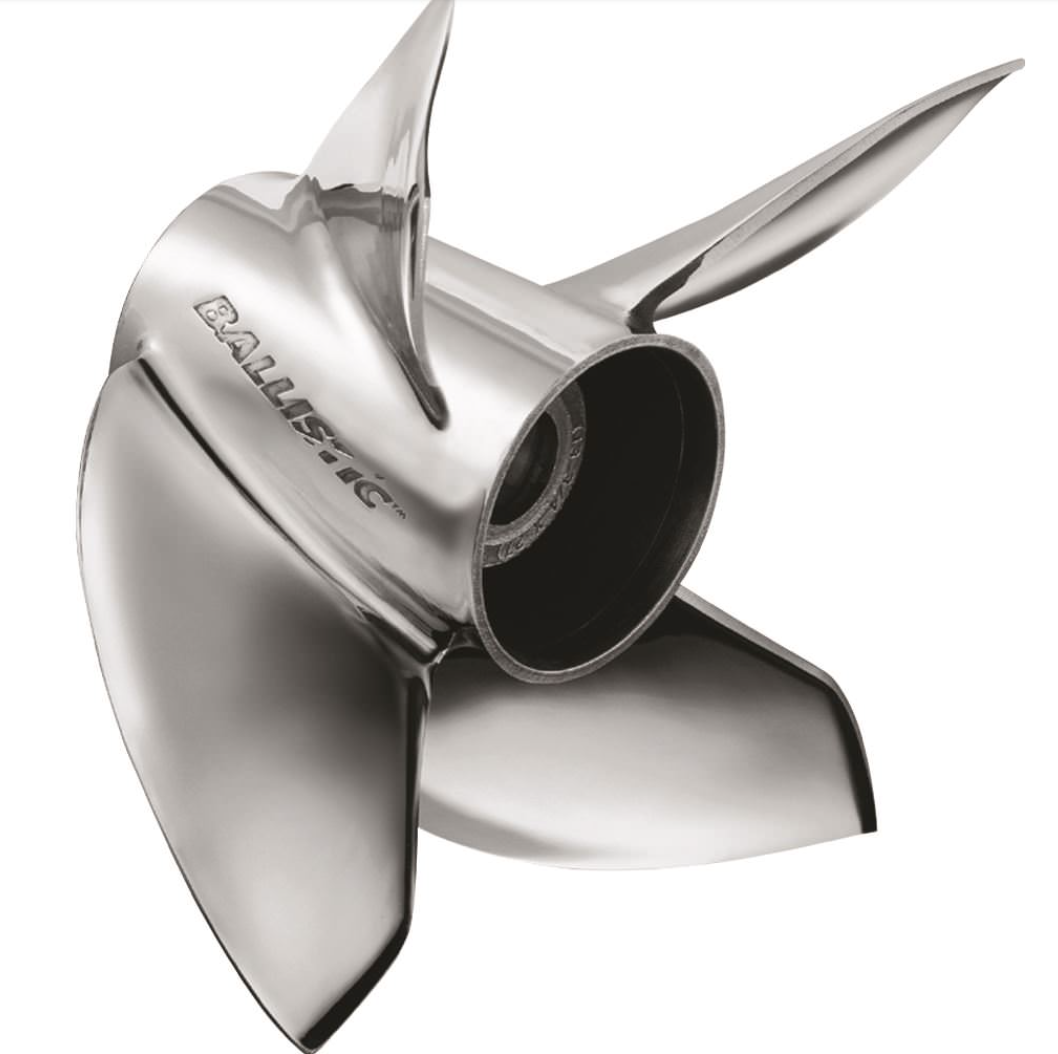 Michigan Wheel Ballistic propeller, four-blade stainless-steel propeller
