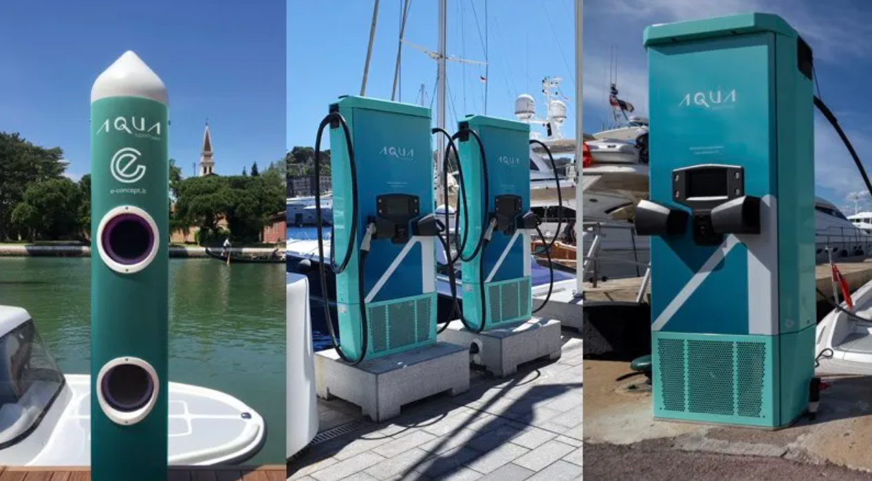 Aqua superPower, electric boat charging stations