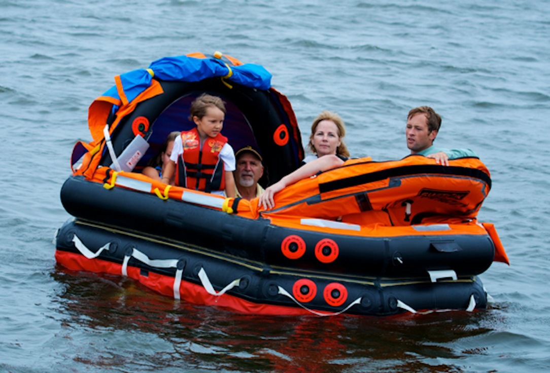 Switlik life raft, family life raft, family on a life raft
