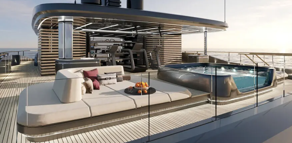 Sunreef 50M flying bridge, swimming pool on a yacht