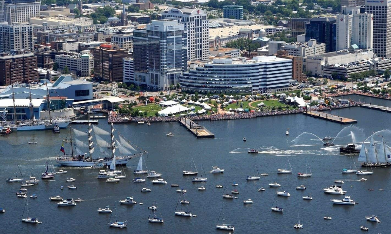 Norfolk Harbor, boats in a harbor, crowded waterway
