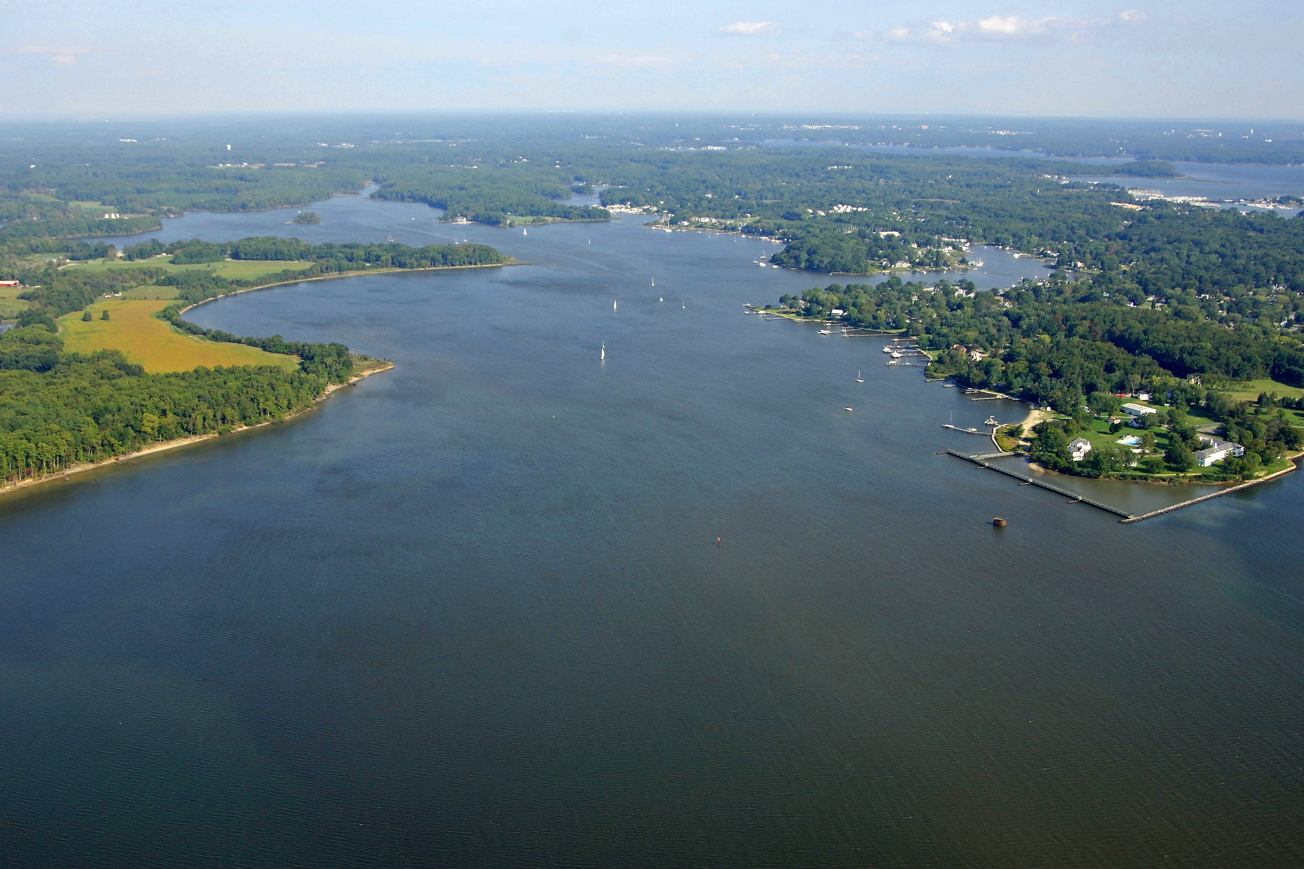 Rhode River, Maryland river, aerial view of river
