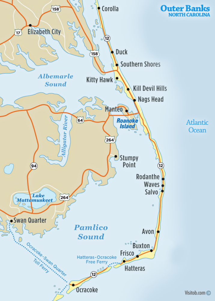 Outer Banks map, Outer Banks destinations