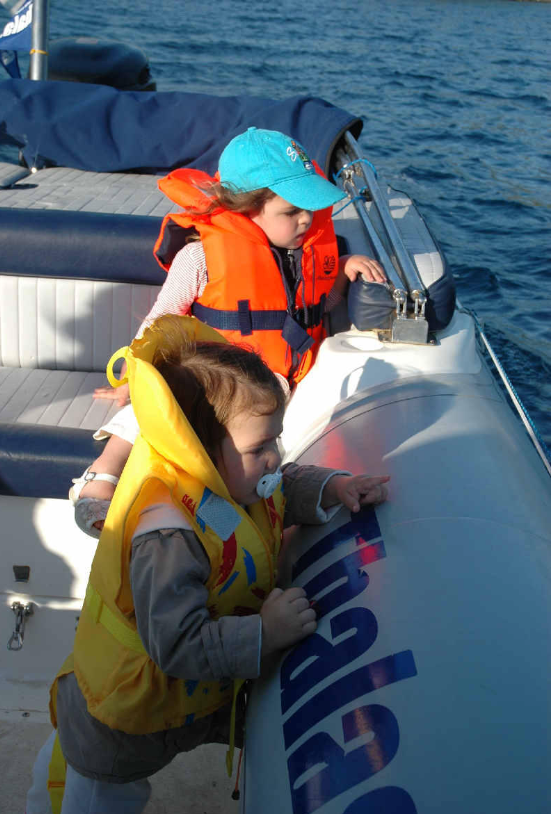 kids in lifejackets, kids on a boat