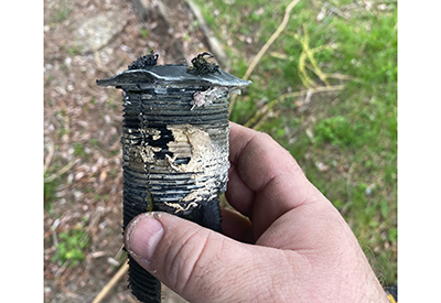 old transducer removed, damaged yacht transducer