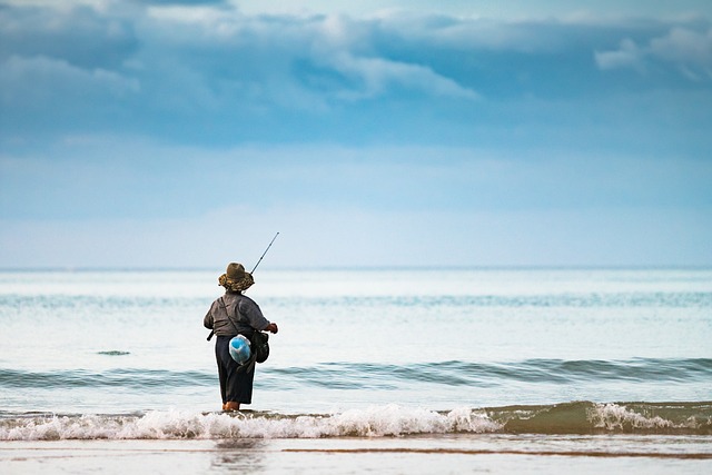 Person fishing on the shore