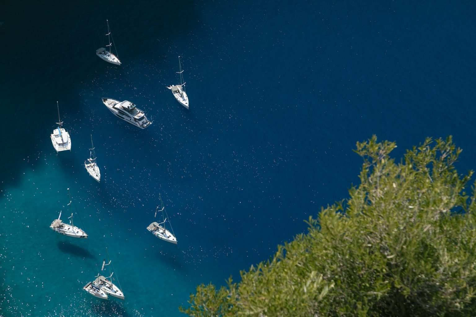 Boats anchored in the ocean