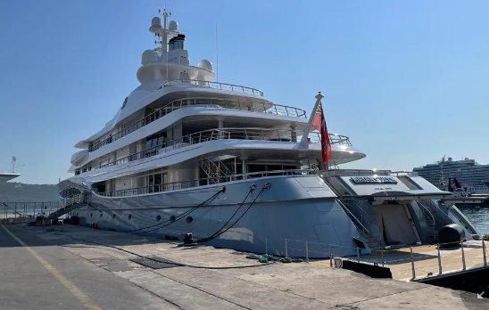 The Mayan Queen IV in port in Souda, Greece