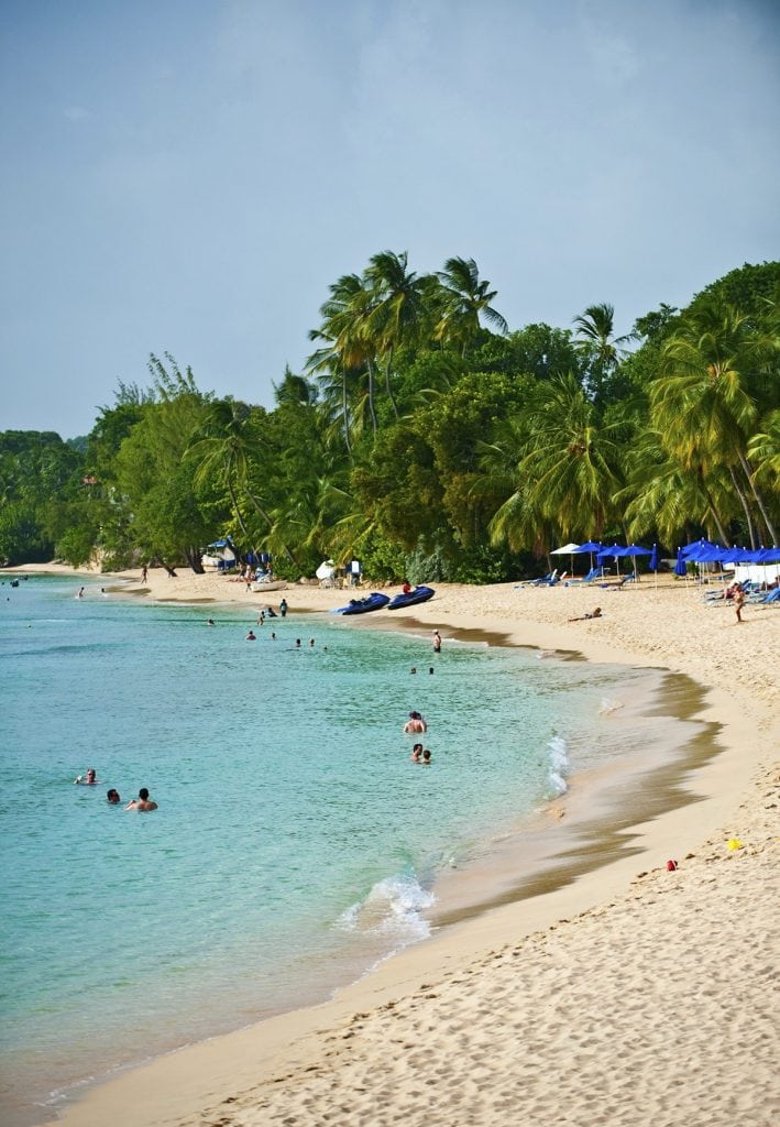 The beach at the Fairmont Royal Pavilion, the most British resort on Barbados. The island is often called the most British in the Caribbean due to the nearly 400 years of uninterrupted British rule.