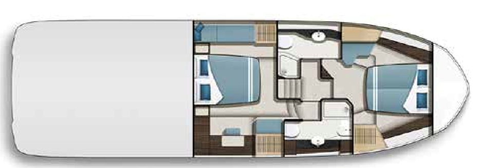 The 440’s accommodations layouts come in several options, and this was the one on our test boat, and the one we recommend for most buyers.