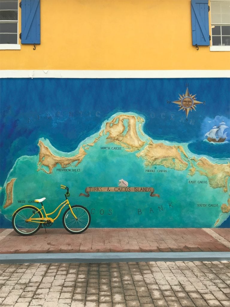 Turks and Caicos map drawn on building