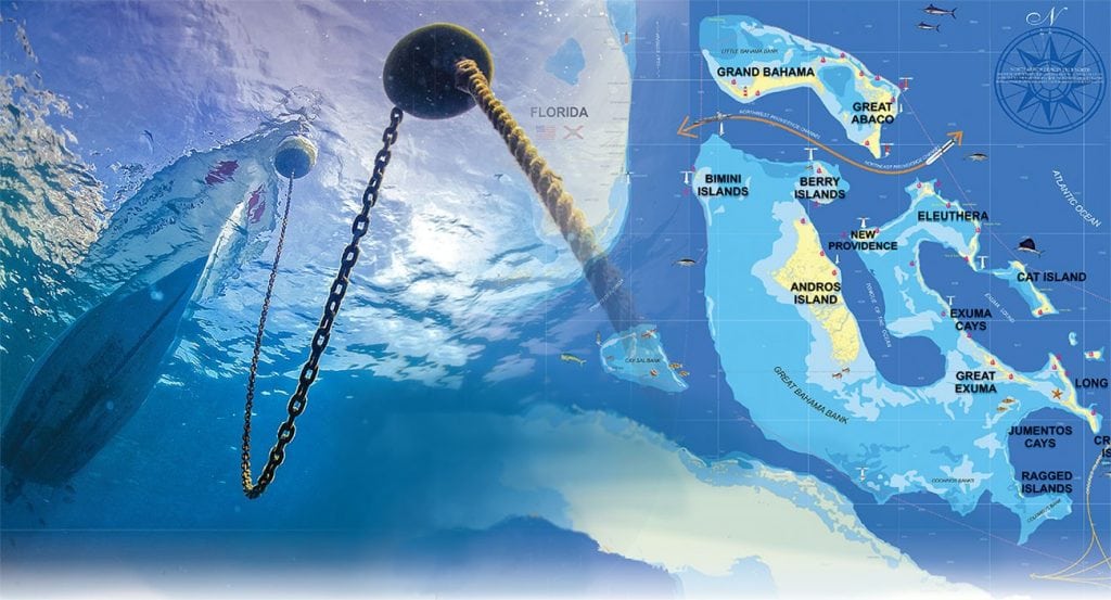 Map, anchoring tips in the Bahamas