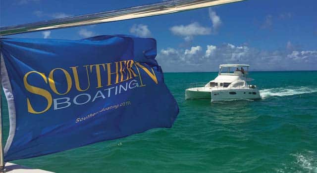 Flying the Southern Boating flag, and our second powercat bringing up the rear.