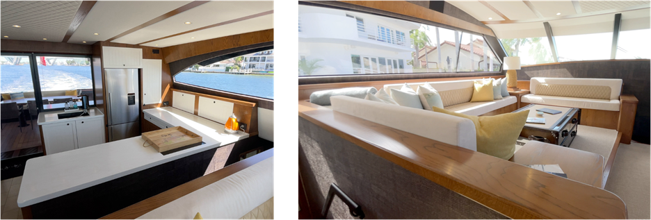 Valder Yachts, The Keys - galley aft and main salon seating