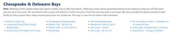 Waterway Guide fuel price report example
