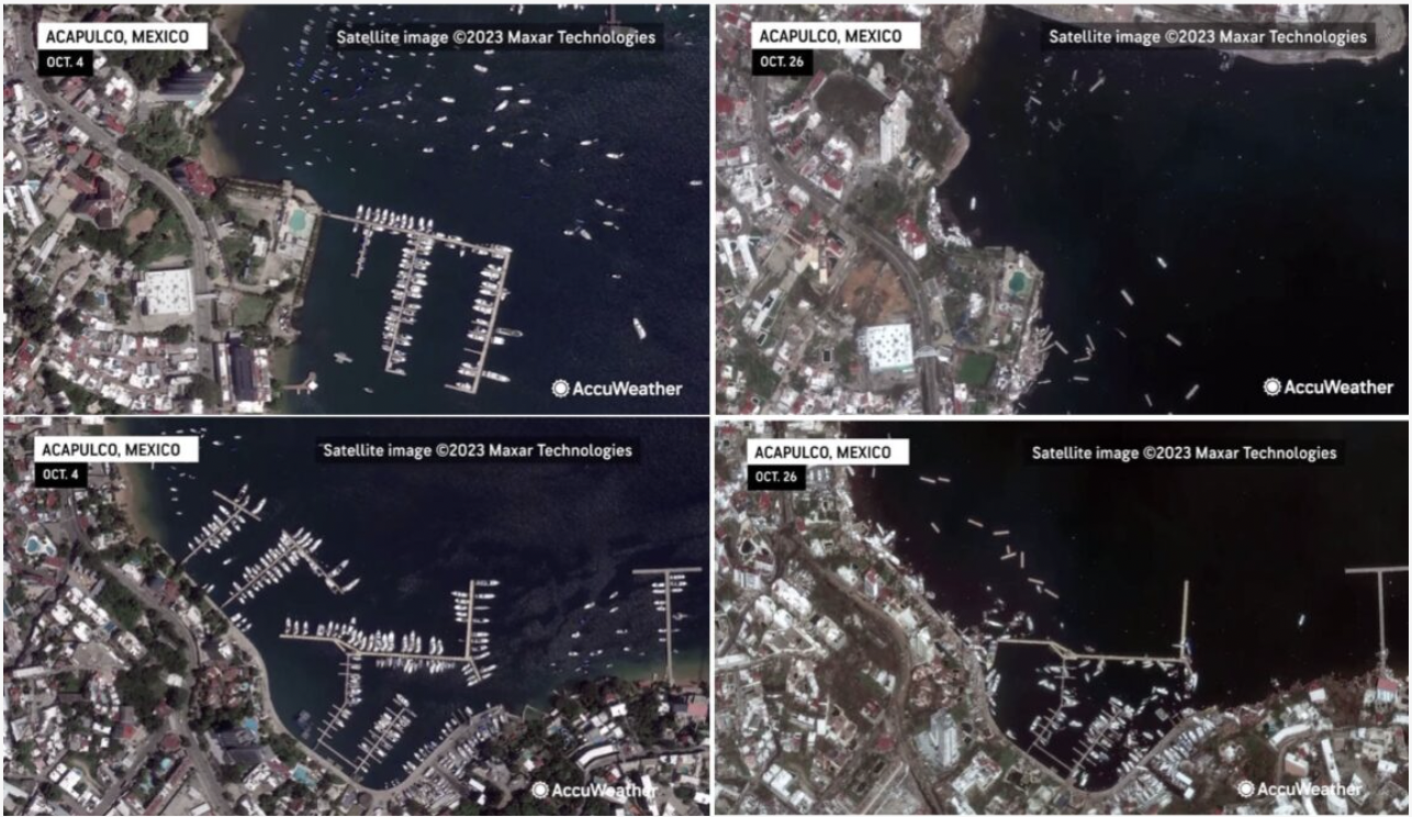 Before and after pictures of part of Acapulco Bay.