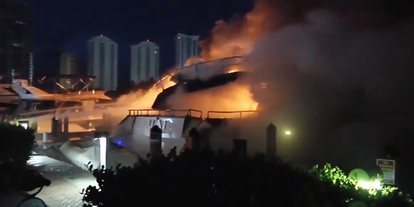 Fire on a boat in sunny Isles, Miami