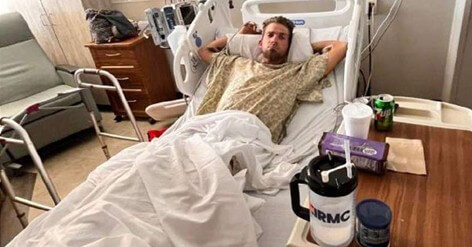 Man after surgery after boating accident