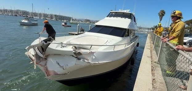 Motoryacht that ran into a sea wall