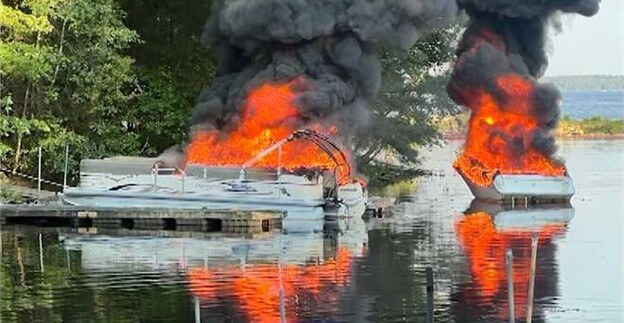 Pontoon boat on fire