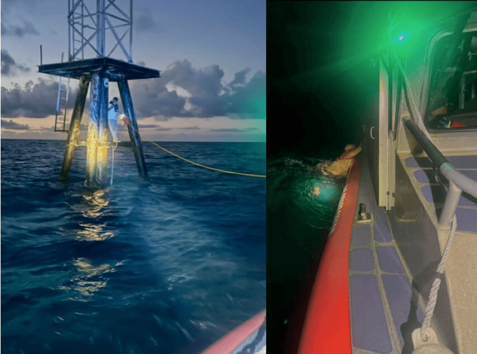 Man standing in a lightpost