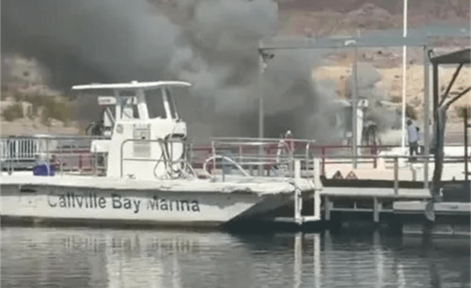 Boat with black flames from fire