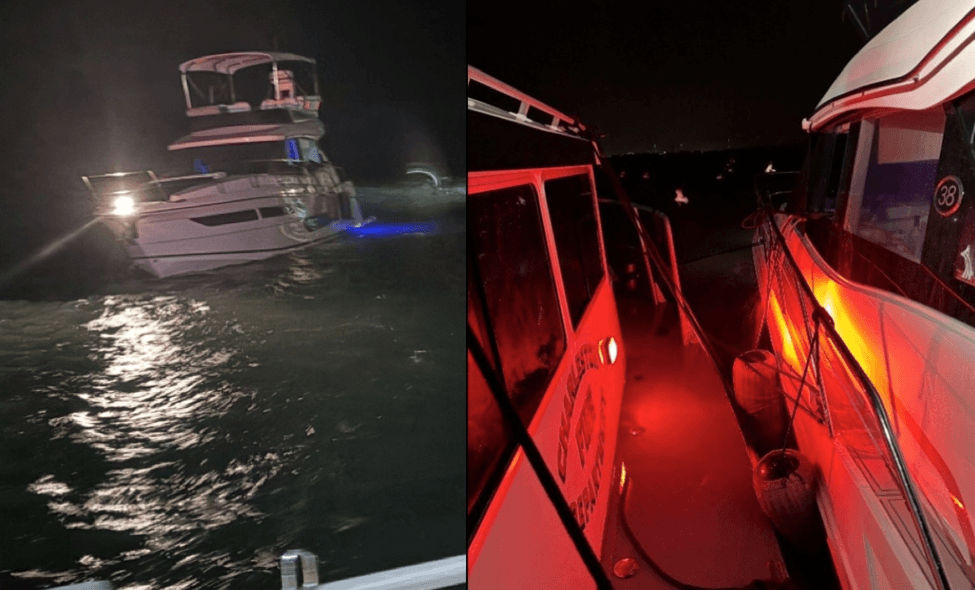 A boat in the ocean at night